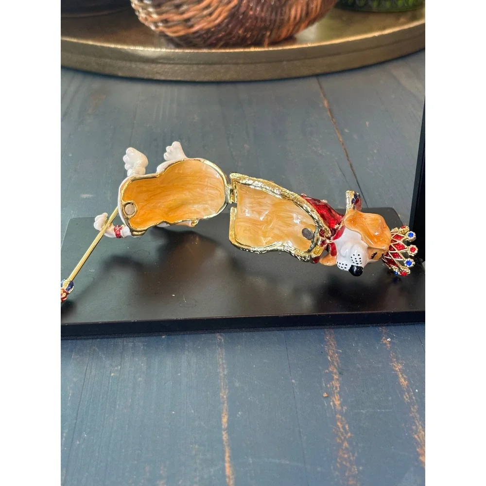 Royal Beagle Dog Enameled Jeweled Trinket Box King Hound Crown Scepter Figurine